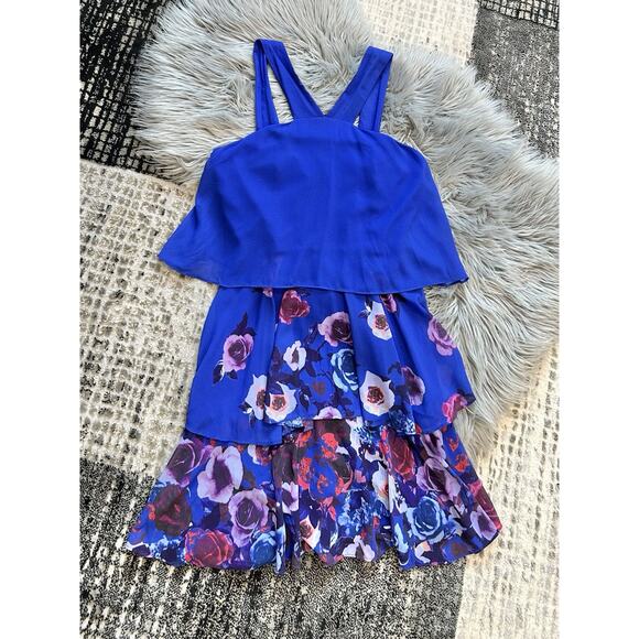 Badgley Mischka For Le Tote Popover Floral Ruffle Mini Dress Size 6 - Picture 1 of 5